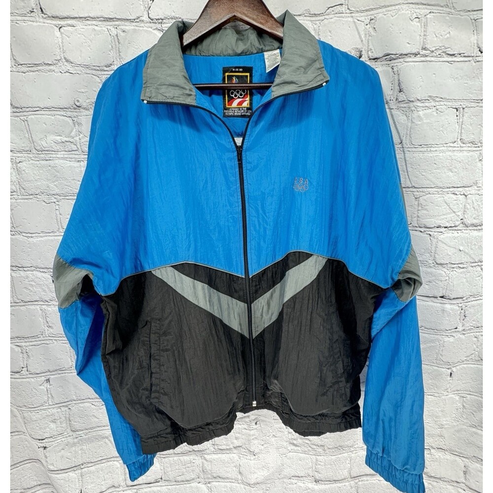 Vintage Olympics Windbreaker Jacket Men's L Blue JC Penny 1990s Color Block